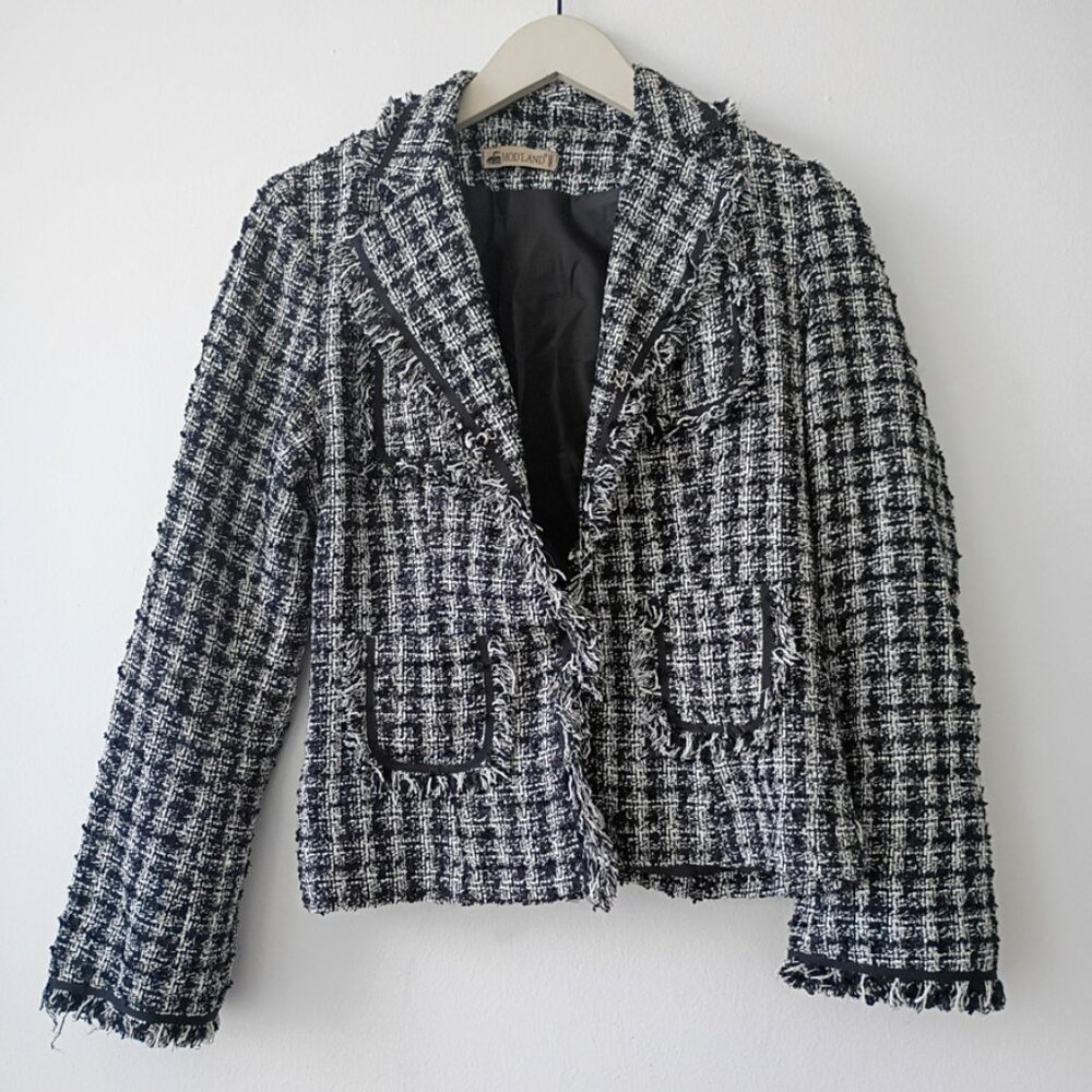 MOD'LAND PARIS Women's Black & White Elegant Tweed Blazer Size FR 38 US 6